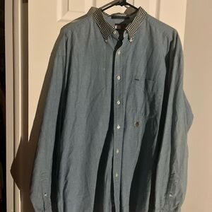 Men's Blue Denim Shirt with Checkered Collar
